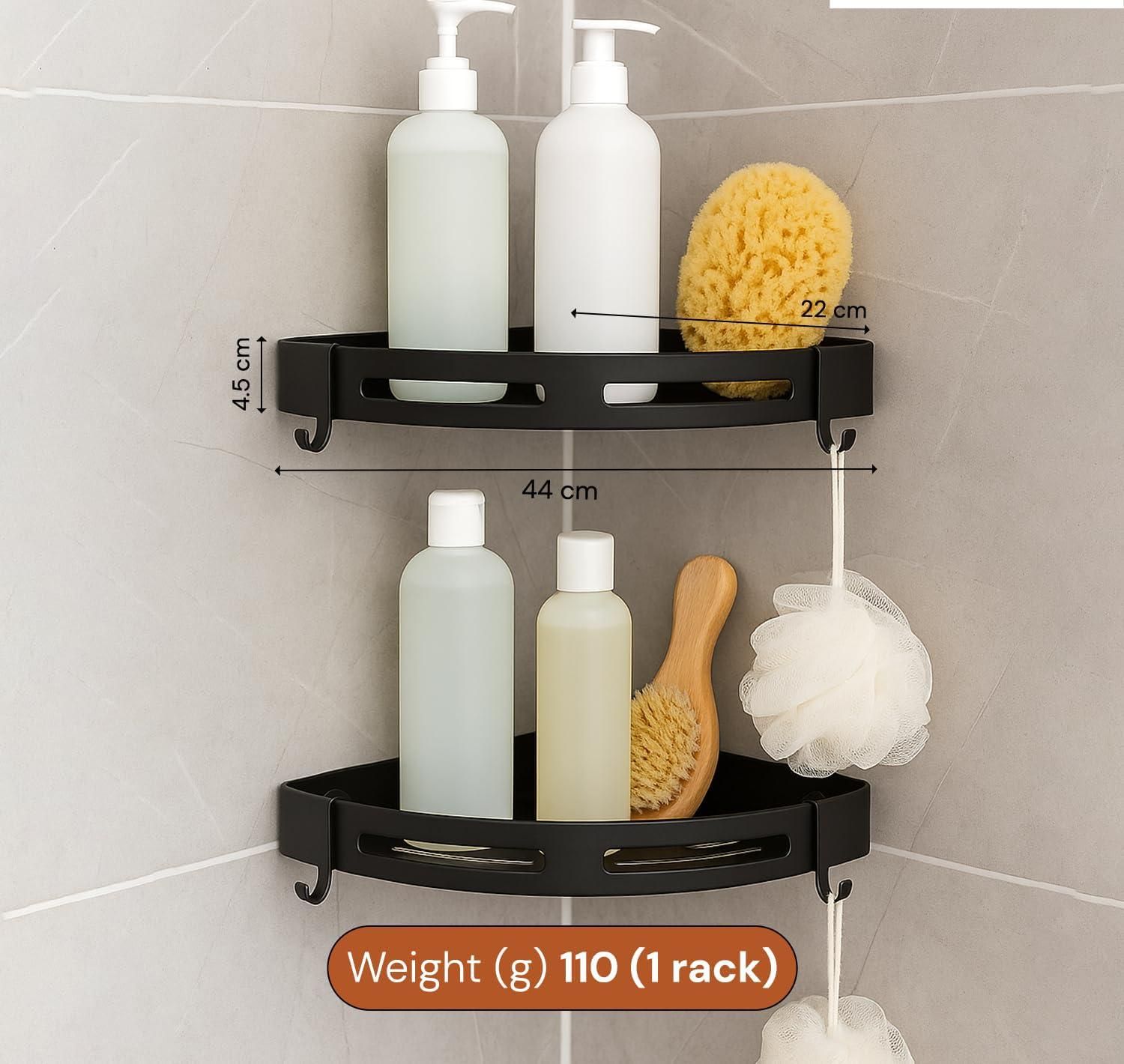 Aluminium Heavy Duty Self Adhesive Bathroom Corner Shelf (Pack of 2)