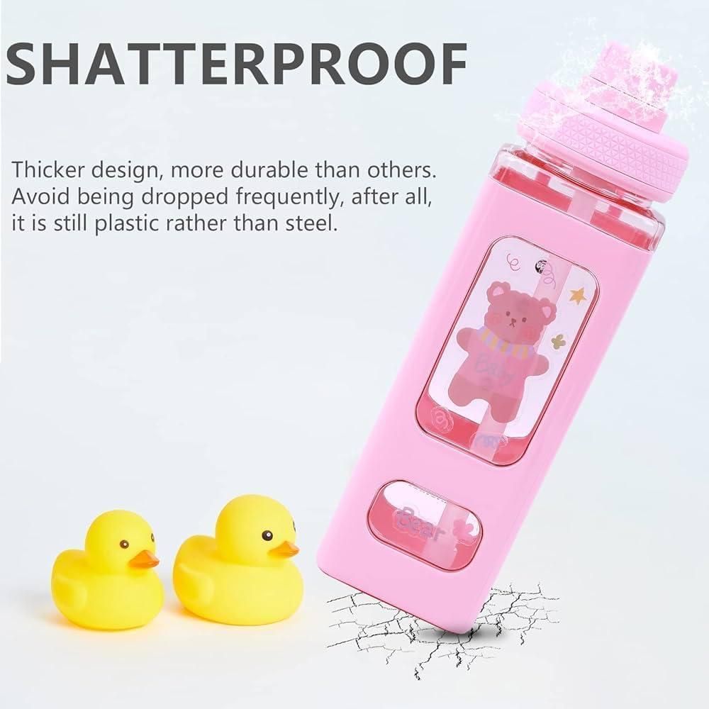 Kawaii Water Bottle with Straw and Sticker (Assorted Color)